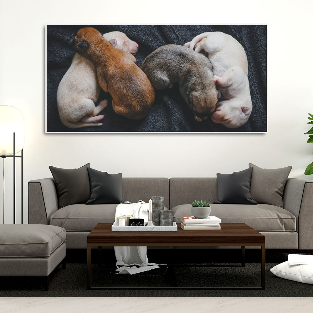 New Born Puppies Premium Canvas Wall Painting