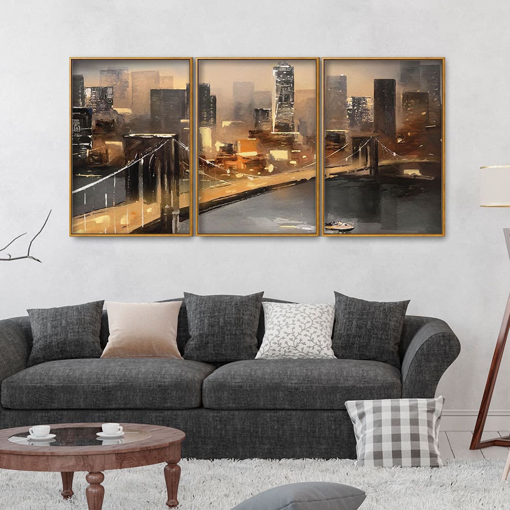 New York City Bridge Premium Floating Canvas Wall Painting Set of Three