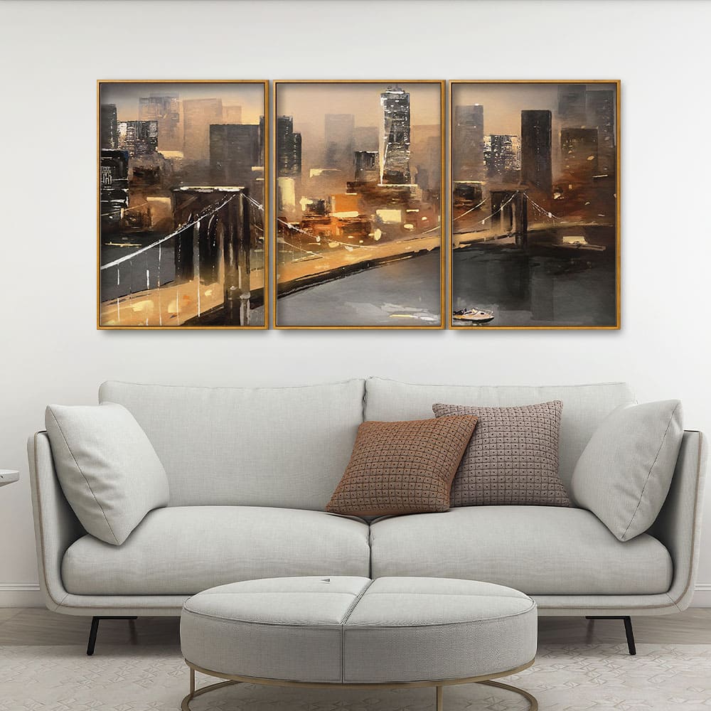 New York City Bridge Premium Floating Canvas Wall Painting Set of Three