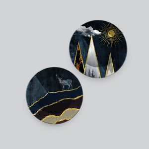 Night Landscape Art of Golden Mountain Wall Hanging Plates of Two Pieces