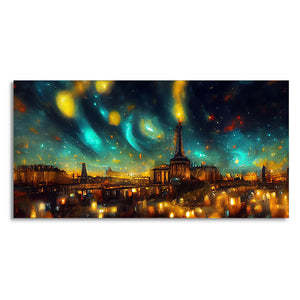 Northern Lights Over Paris City Premium Wall Painting