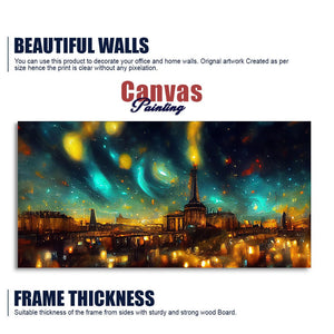 Northern Lights Over Paris City Premium Wall Painting