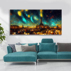 Northern Lights Over Paris City Premium Wall Painting