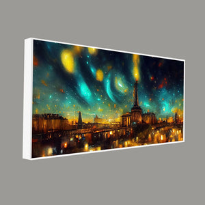 Northern Lights Over Paris City Premium Wall Painting