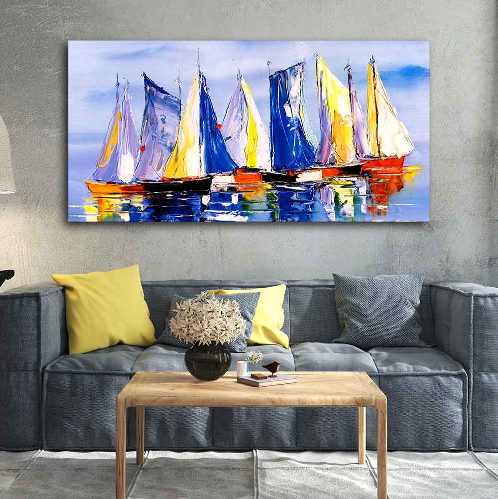 Sailing Boats in Ocean Canvas Wall Painting