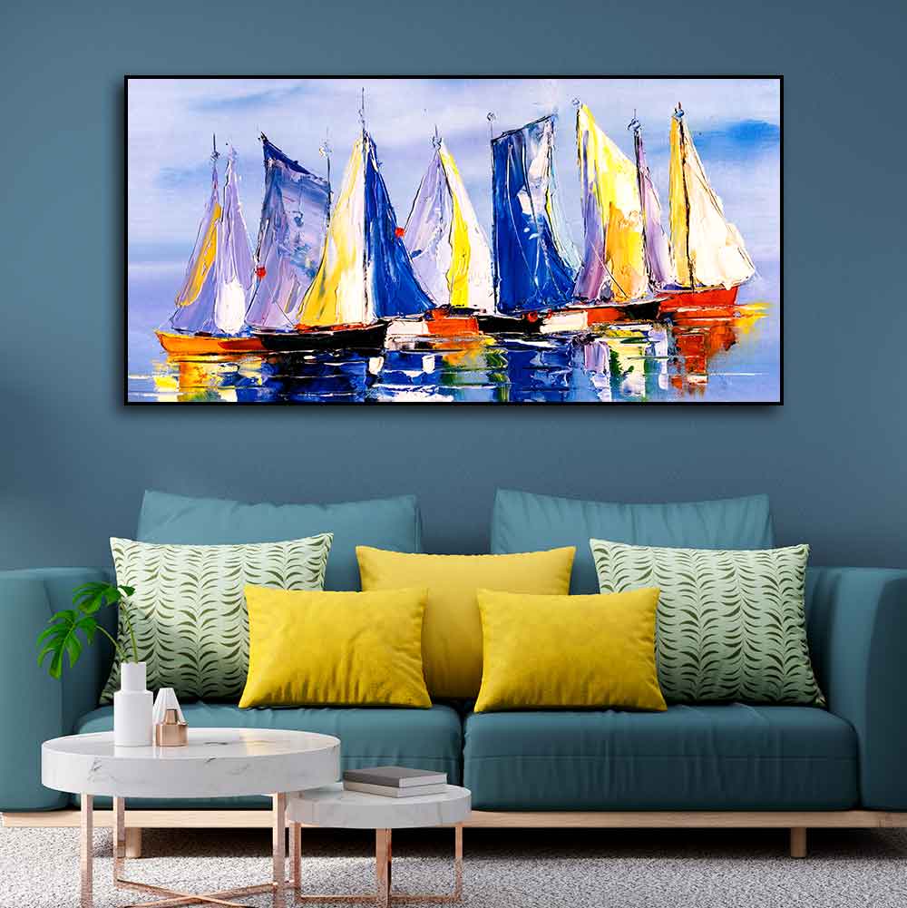 Sailing Boats in Ocean Canvas Wall Painting