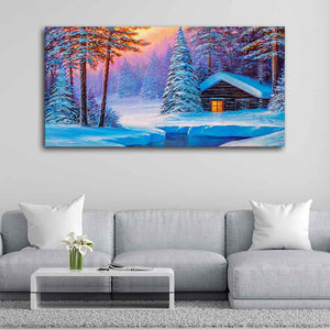 Old Hut in the Winter Forest Canvas Wall Painting