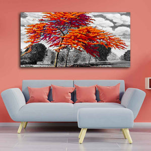 Orange Color Peacock Flowers Tree Premium Wall Painting