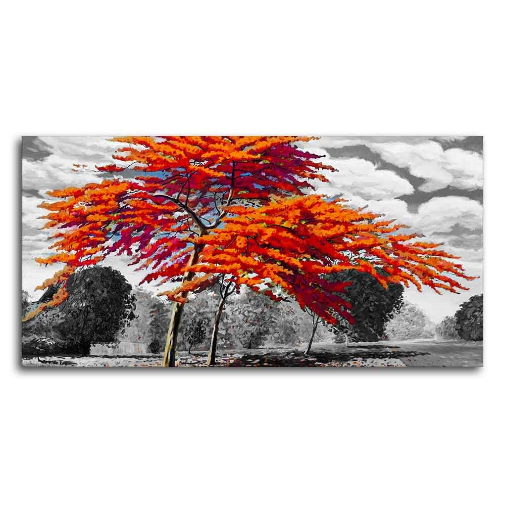 Orange Color Peacock Flowers Tree Premium Wall Painting