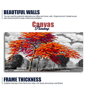 Orange Color Peacock Flowers Tree Premium Wall Painting