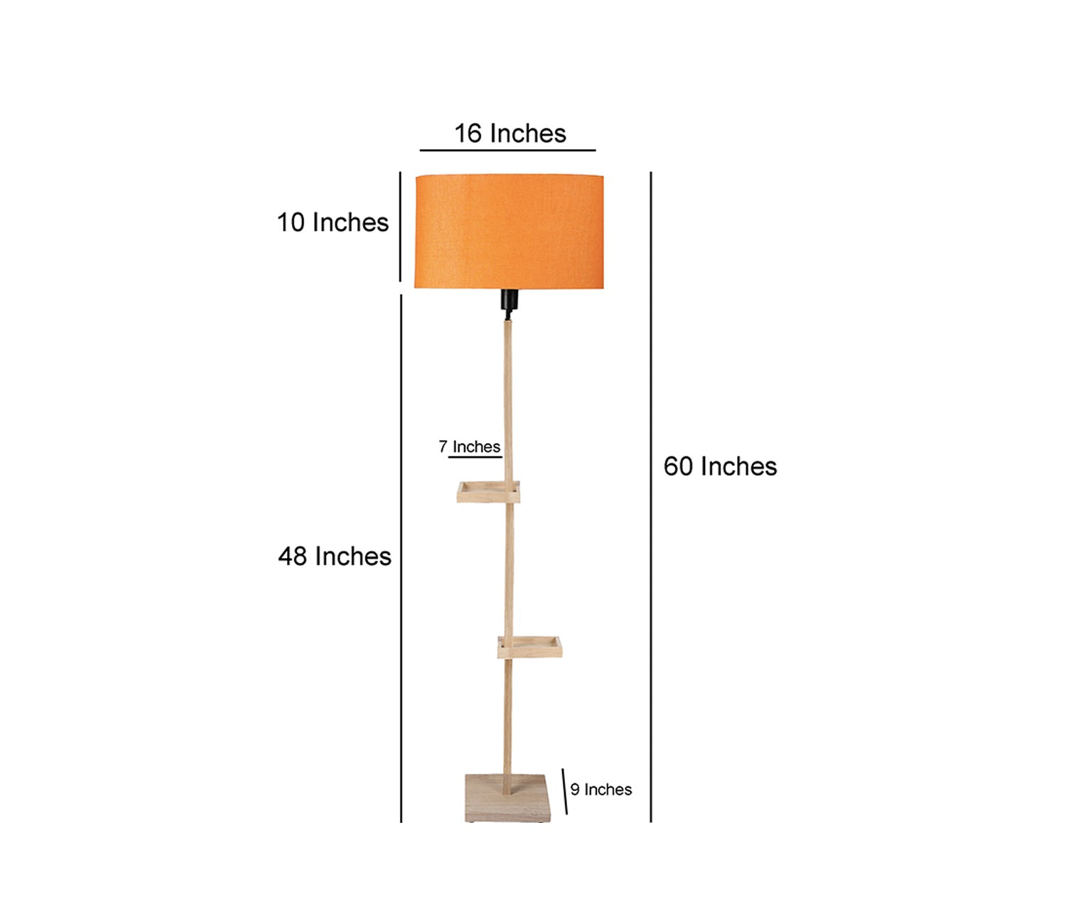 Orange Fabric Double Shelf Floor Lamp with Natural Solid Wood Color Base