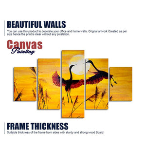 Pair of Cranes over an Autumn Field Canvas Bedroom Wall Painting