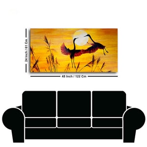 Pair of Flamingos Flying in Sunset Canvas Wall Painting