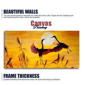 Pair of Flamingos Flying in Sunset Canvas Wall Painting