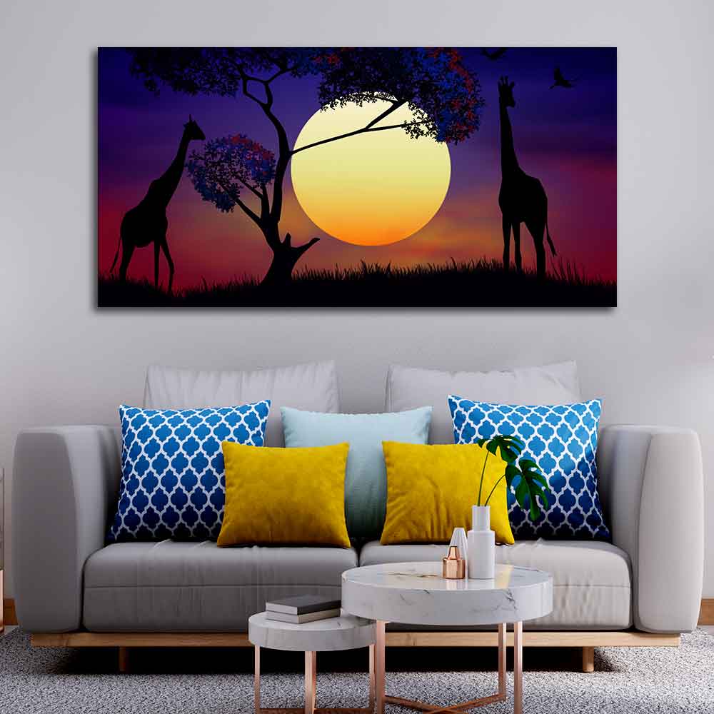 Pair of Giraffe at Night Canvas Wall Painting