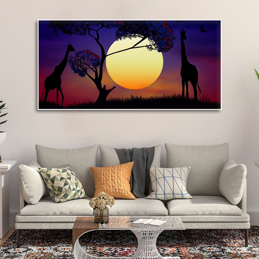 Pair of Giraffe at Night Canvas Wall Painting