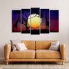 Pair of Giraffe at Night Canvas Wall Painting Set of Five Pieces