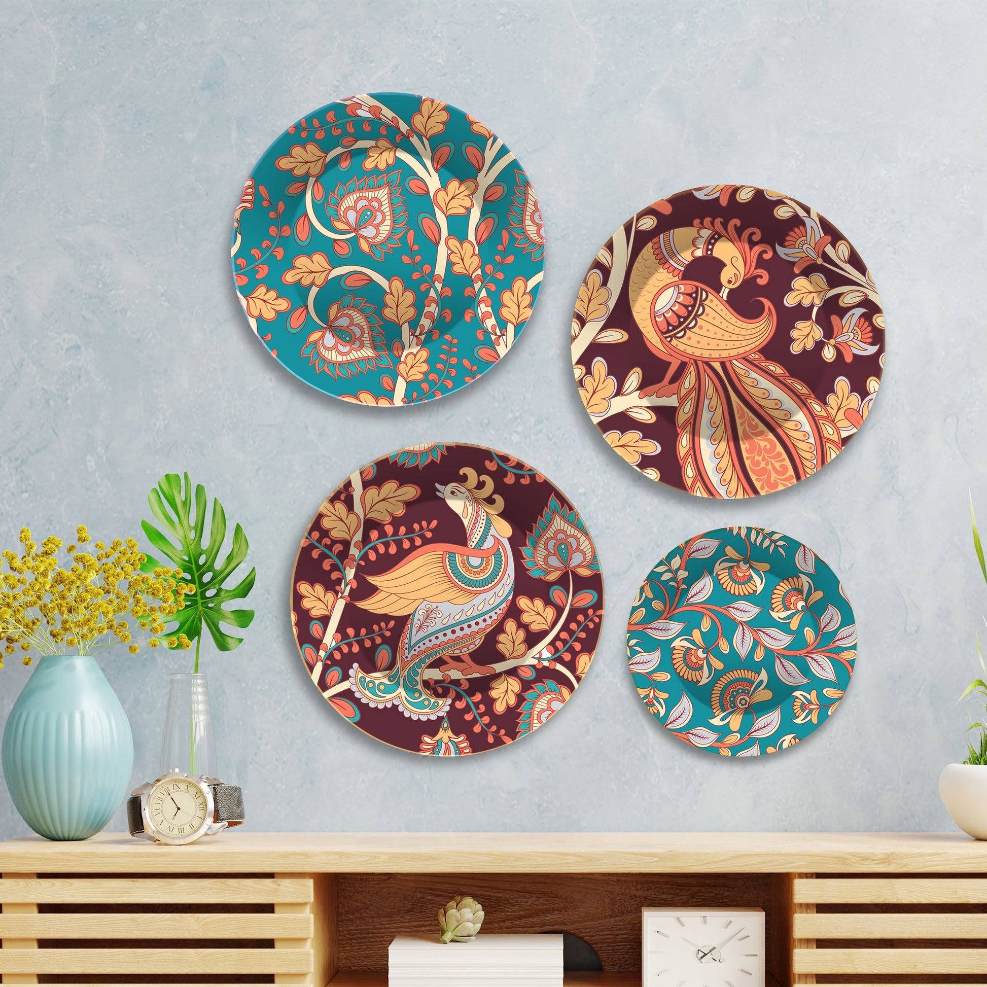 Paisley Artistic Pattern Premium Wall Plates Painting Set of Four