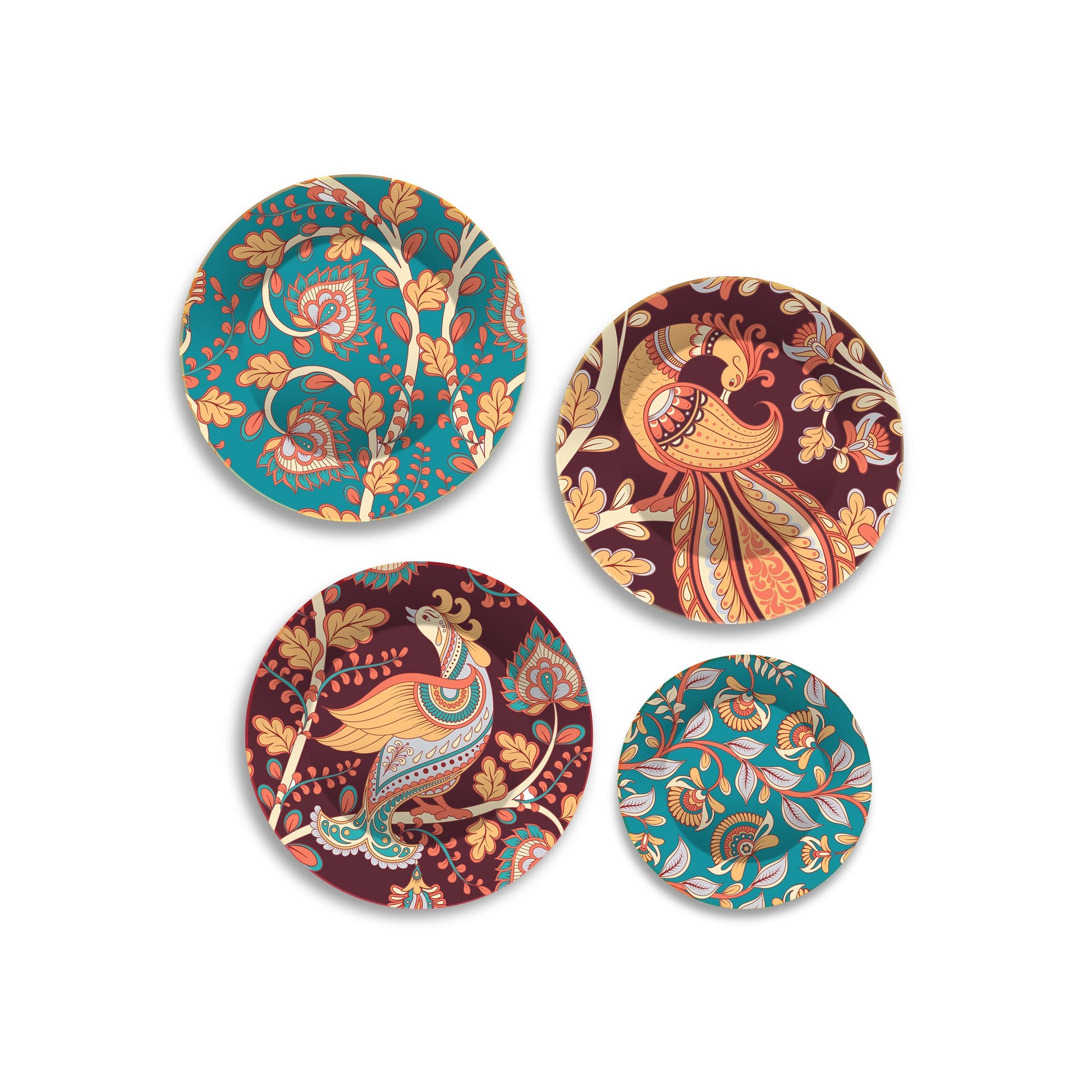 Paisley Artistic Pattern Premium Wall Plates Painting Set of Four