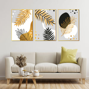 Palm Leaf Floating Canvas Wall Painting Set of Three