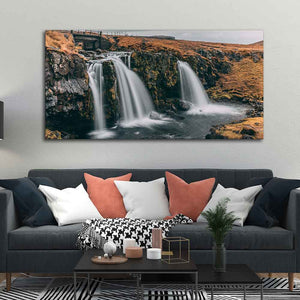 Panoramic Canvas Wall Painting of Amazing Waterfall in Iceland