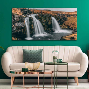 Panoramic Canvas Wall Painting of Amazing Waterfall in Iceland