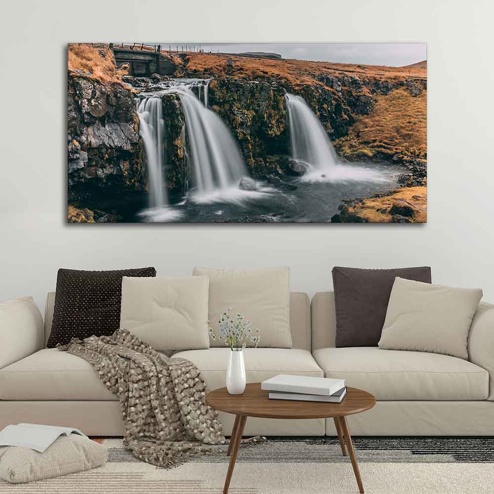 Panoramic Canvas Wall Painting of Amazing Waterfall in Iceland