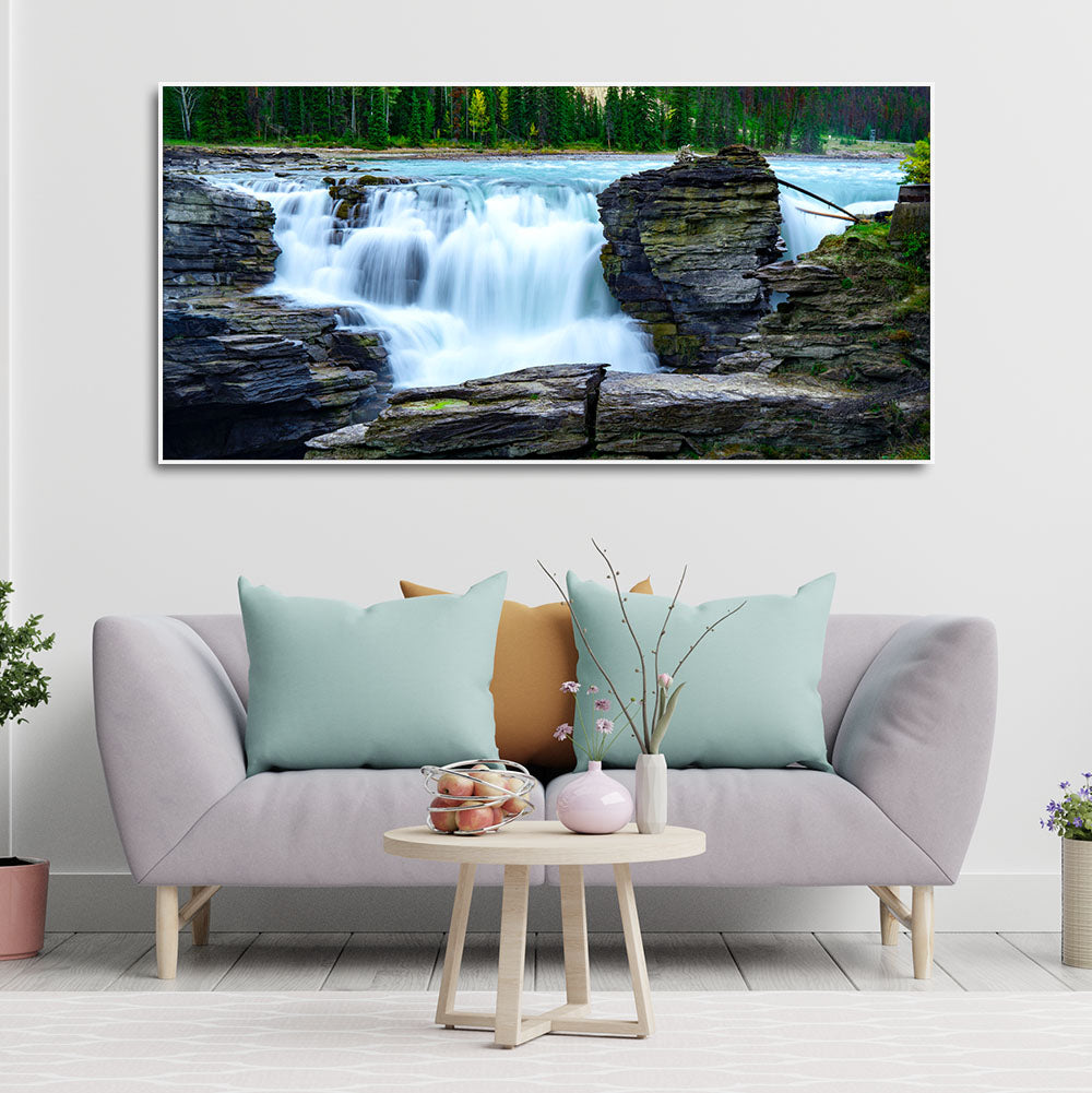 Panoramic Canvas Wall Painting of Amazing Waterfall View