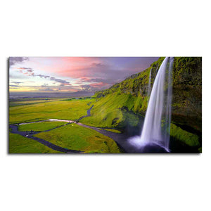 Panoramic Canvas Wall Painting of Unreal view of Waterfall at Sunset