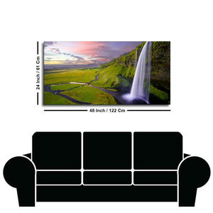 Panoramic Canvas Wall Painting of Unreal view of Waterfall at Sunset