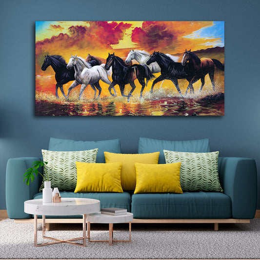 Panoramic Running Seven Horses Abstract Wall Painting