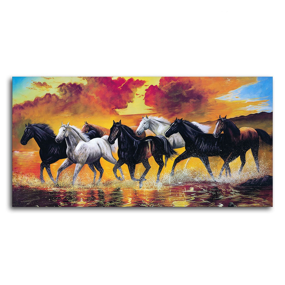 Panoramic Running Seven Horses Abstract Wall Painting