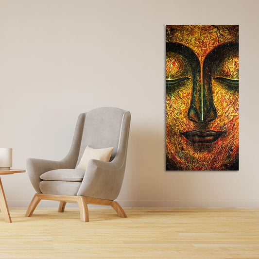 Peaceful Golden Textured Art Buddha Wall Painting