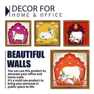 Pichwai Cow Floral Art Premium Wall Frame Set of Four