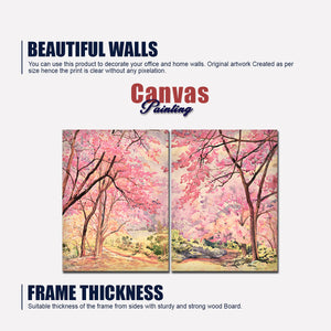 Pink Flower Trees Nature Forest Premium Bedroom Wall Painting