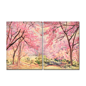 Pink Flower Trees Nature Forest Premium Bedroom Wall Painting