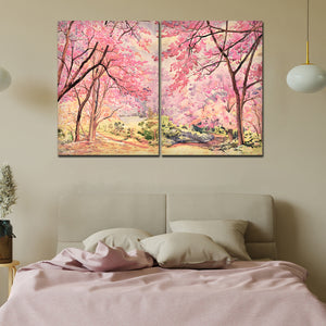 Pink Flower Trees Nature Forest Premium Bedroom Wall Painting