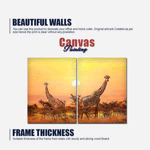 Premium 2 Pieces Wall Painting of Giraffes in Sunset