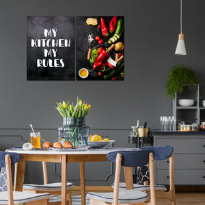 Premium 2 Pieces Wall Painting of Kitchen's Quotes with Vegetable