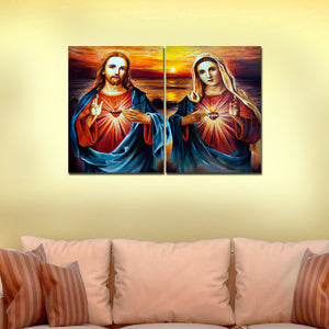 Premium 2 Pieces Wall Painting of Mother Mary and Jesus