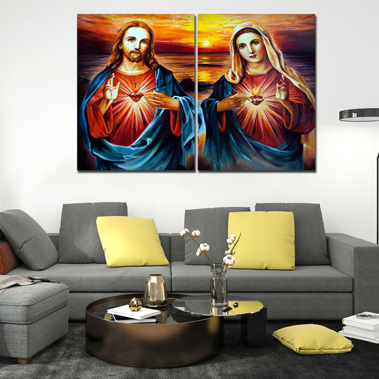 Premium 2 Pieces Wall Painting of Mother Mary and Jesus