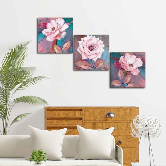 Premium 3 Pieces Wall Painting of Pink Rose
