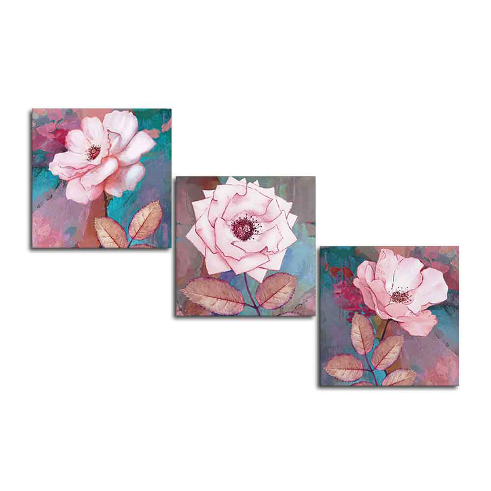 Premium 3 Pieces Wall Painting of Pink Rose