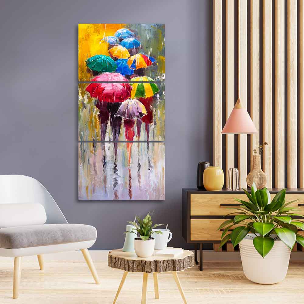 Premium 3 Pieces Wall Painting of Rainy Day