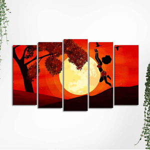 Premium 5 Pieces Wall Painting of African Sunset