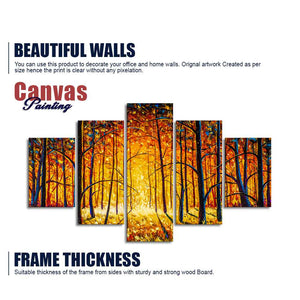 Premium 5 Pieces Wall Painting of Sunny Tree Forest