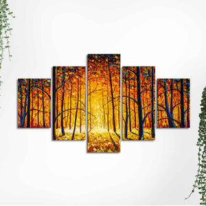 Premium 5 Pieces Wall Painting of Sunny Tree Forest