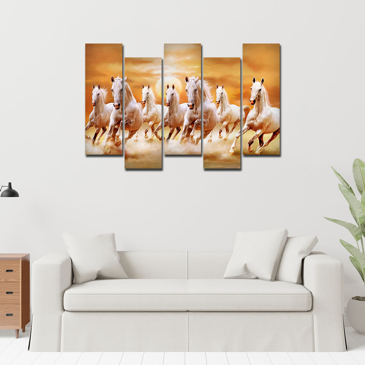 Seven Running Horses Wall Painting Canvas Painting Premium 5 Pieces