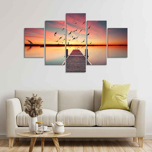 Premium Beautiful Sunset Horizon Canvas wall Painting of Five Pieces