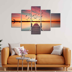 Premium Beautiful Sunset Horizon Canvas wall Painting of Five Pieces